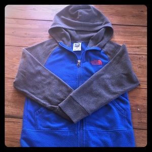boys north face fleece zip up hooded jacket.